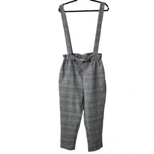 Color Thread Black Red and White Plaid Suspender Pants